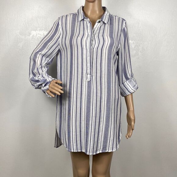 Fresh Produce Striped Half Button Hi-Low Tunic Top - Picture 1 of 10
